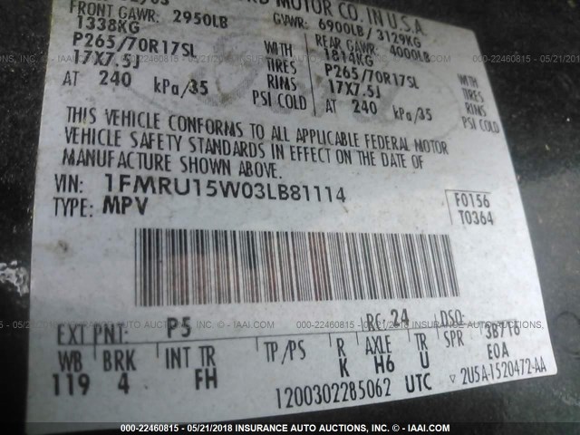 1FMRU15W03LB81114 - 2003 FORD EXPEDITION XLT Yaşıl foto 9