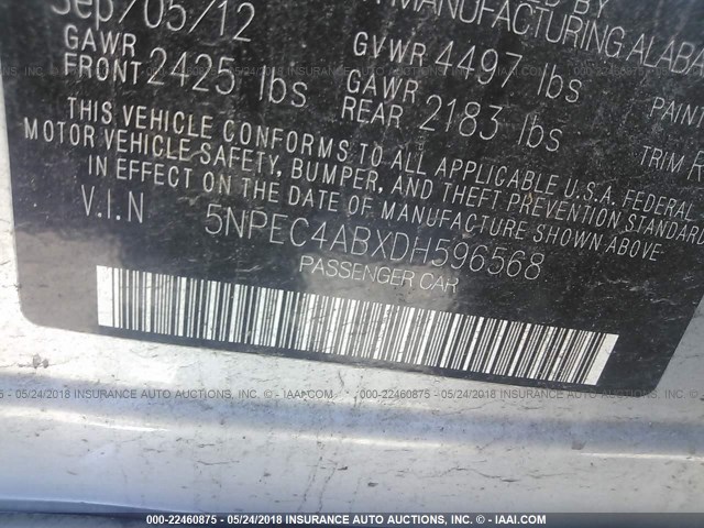 5NPEC4ABXDH596568 - 2013 HYUNDAI SONATA SE/LIMITED SILVER photo 9