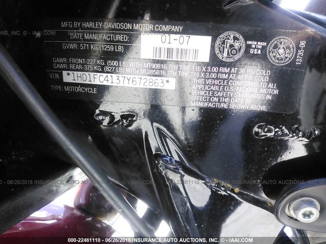 1HD1FC4137Y672863 - 2007 HARLEY-DAVIDSON FLHTCUI RED photo 10