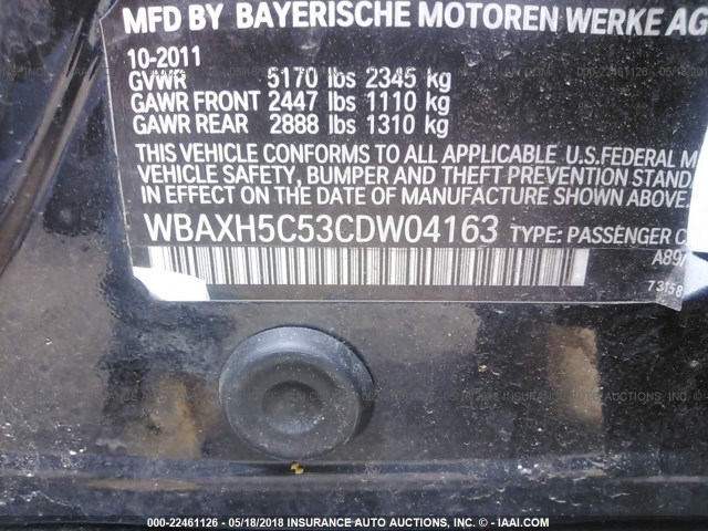 WBAXH5C53CDW04163 - 2012 BMW 528 XI Dark Blue photo 9