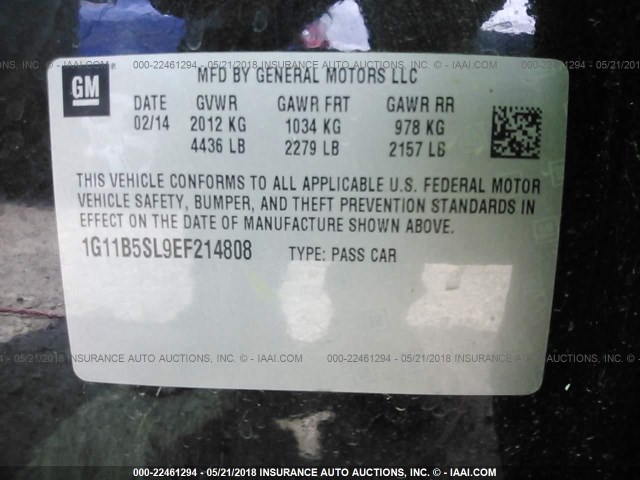 1G11B5SL9EF214808 - 2014 CHEVROLET MALIBU LS BLACK photo 9