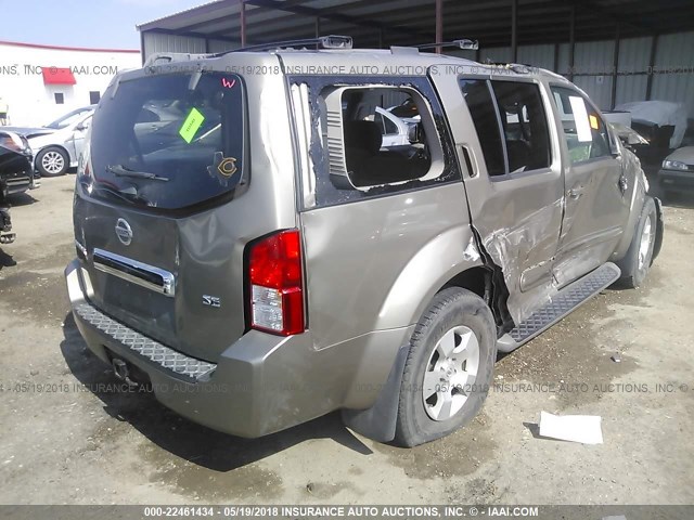 5N1AR18U47C626873 - 2007 NISSAN PATHFINDER LE/SE/XE TAN photo 4