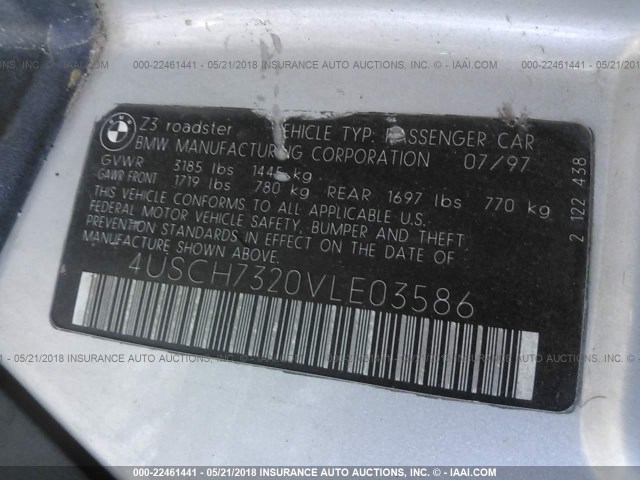 4USCH7320VLE03586 - 1997 BMW Z3 1.9 SILVER photo 9