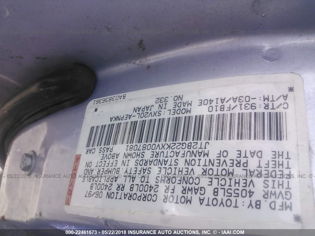 JT2BG22KXV0087081 - 1997 TOYOTA CAMRY LE/XLE Light Blue photo 9