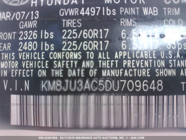 KM8JU3AC5DU709648 - 2013 HYUNDAI TUCSON GLS/LIMITED თეთრი ფოტო 9