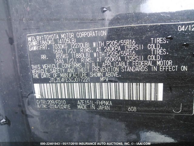 JTLZE4FE3CJ017221 - 2012 TOYOTA SCION XB BLACK photo 9