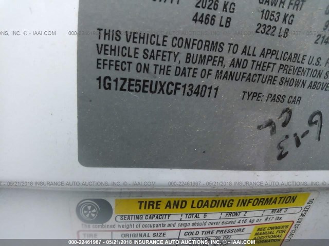 1G1ZE5EUXCF134011 - 2012 CHEVROLET MALIBU LTZ თეთრი ფოტო 9