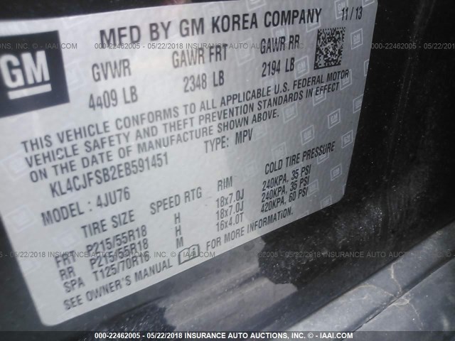 KL4CJFSB2EB591451 - 2014 BUICK ENCORE CONVENIENCE 黑色 照片 9