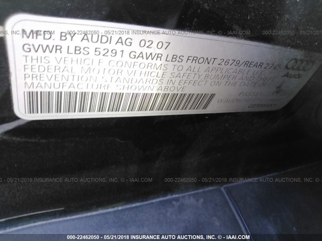 WAUDH74F47N129886 - 2007 AUDI A6 3.2 QUATTRO BLACK photo 9