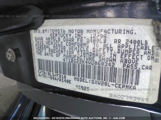 4T1BG22K4VU060342 - 1997 TOYOTA CAMRY CE/LE/XLE ლურჯი ფოტო 9