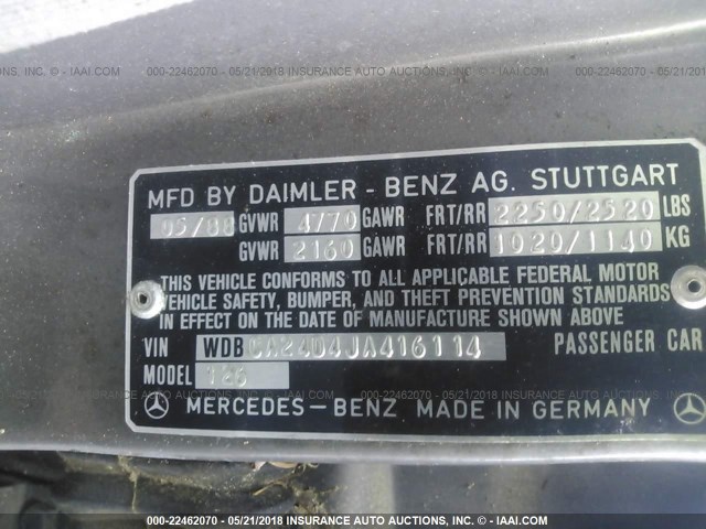 WDBCA24D4JA416114 - 1988 MERCEDES-BENZ 300 SE GRAY photo 9