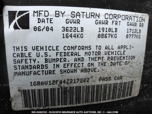 1G8AV12F44Z217222 - 2004 SATURN ION LEVEL 3 RED photo 9