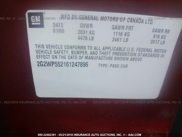 2G2WP552161247896 - 2006 PONTIAC GRAND PRIX RED photo 9