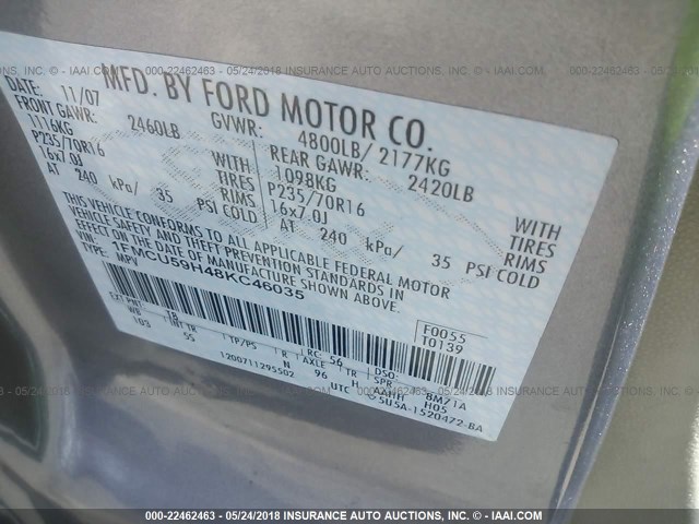 1FMCU59H48KC46035 - 2008 FORD ESCAPE HEV GRAY photo 9