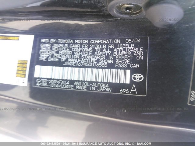 JTKDE167450016585 - 2005 TOYOTA SCION TC 黑色 照片 9