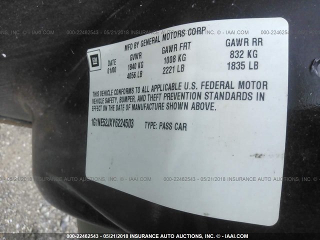 1G1NE52JXY6224503 - 2000 CHEVROLET MALIBU LS იასამნისფერი ფოტო 9