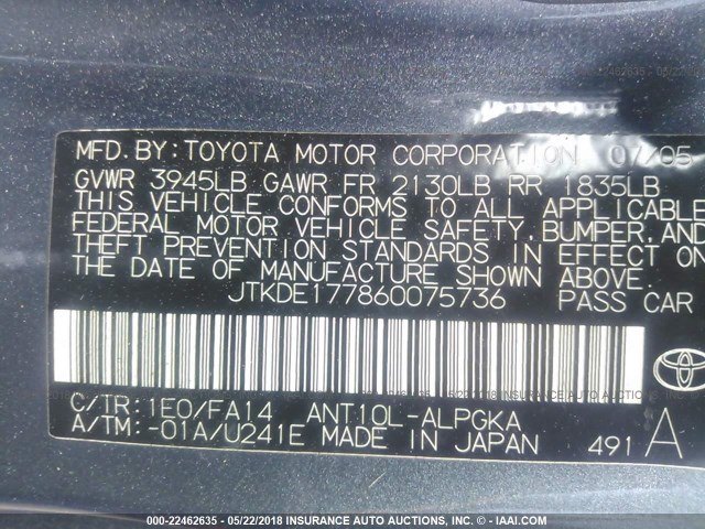 JTKDE177860075736 - 2006 TOYOTA SCION TC 灰色 照片 9