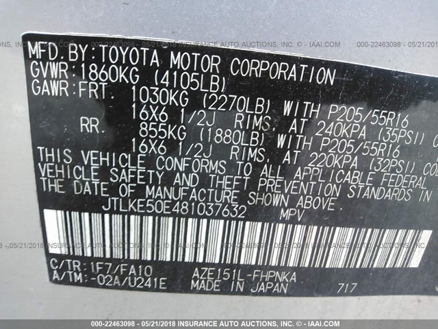 JTLKE50E481037632 - 2008 TOYOTA SCION XB SILVER photo 9