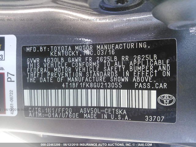 4T1BF1FK8GU213055 - 2016 TOYOTA CAMRY LE/XLE/SE/XSE GRAY photo 9