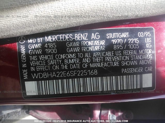 WDBHA22E6SF225168 - 1995 MERCEDES-BENZ C 220 RED photo 9