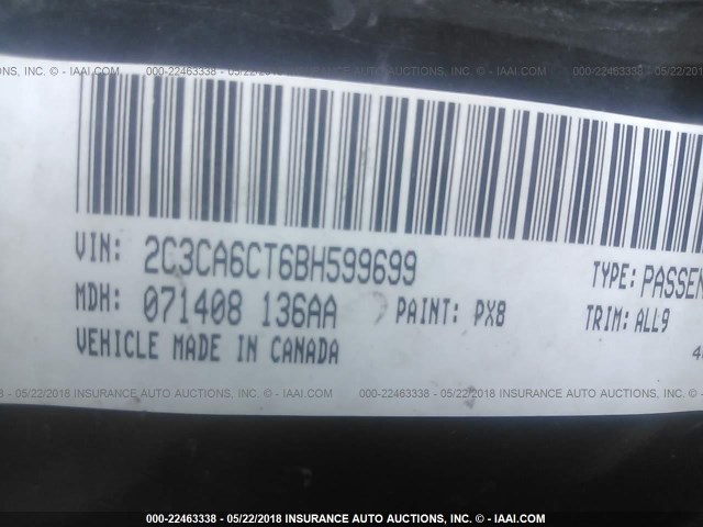 2C3CA6CT6BH599699 - 2011 CHRYSLER 300C BLACK photo 9