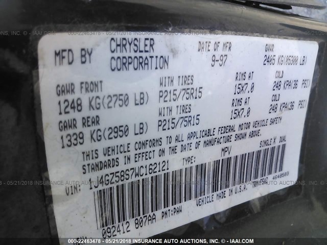 1J4GZ58S7WC162121 - 1998 JEEP GRAND CHEROKEE LAREDO/TSI BLACK photo 9