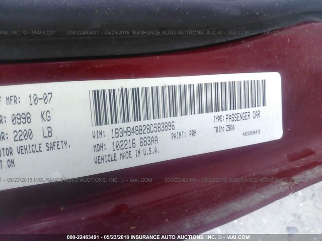 1B3HB48B28D583896 - 2008 DODGE CALIBER SXT RED photo 9