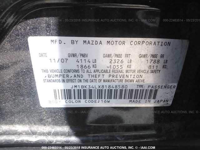 JM1BK34LX81848580 - 2008 MAZDA SPEED 3 BLACK photo 9