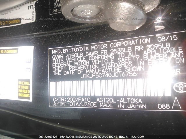 JTKJF5C74GJ016756 - 2016 TOYOTA SCION TC 黑色 照片 9