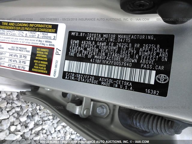 4T1BF1FK7FU057640 - 2015 TOYOTA CAMRY LE/XLE/SE/XSE GOLD photo 9