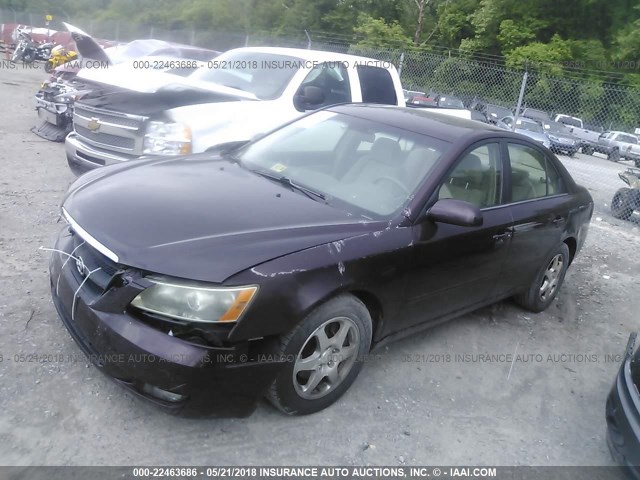 5NPEU46FX6H059596 - 2006 HYUNDAI SONATA GLS/LX PURPLE photo 2