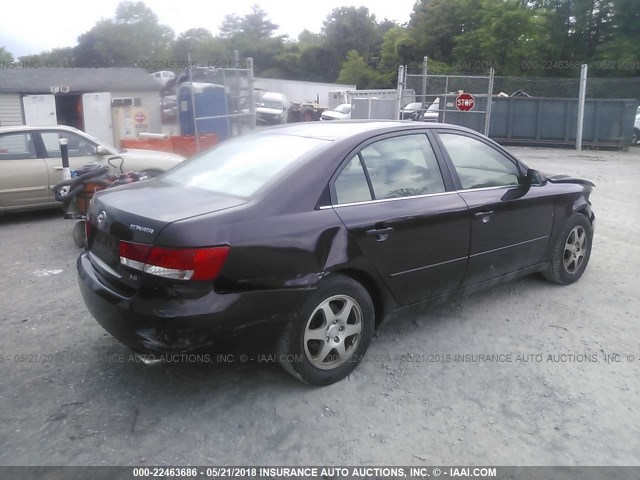 5NPEU46FX6H059596 - 2006 HYUNDAI SONATA GLS/LX PURPLE photo 4