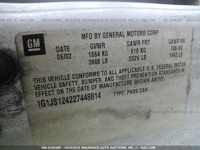 1G1JS124227448814 - 2002 CHEVROLET CAVALIER LS 白色 照片 9