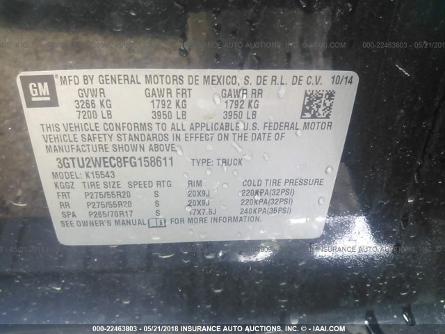 3GTU2WEC8FG158611 - 2015 GMC SIERRA K1500 DENALI BLACK photo 9