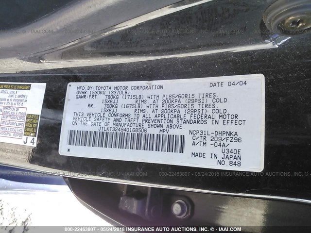 JTLKT324940168506 - 2004 TOYOTA SCION XB Қара фото 9