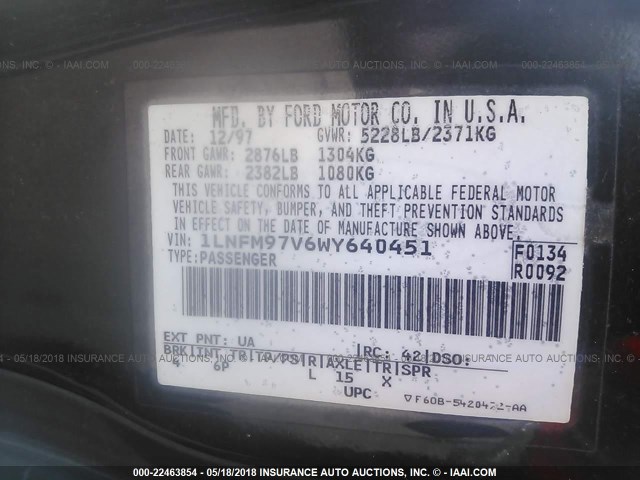 1LNFM97V6WY640451 - 1998 LINCOLN CONTINENTAL  黑色 照片 9