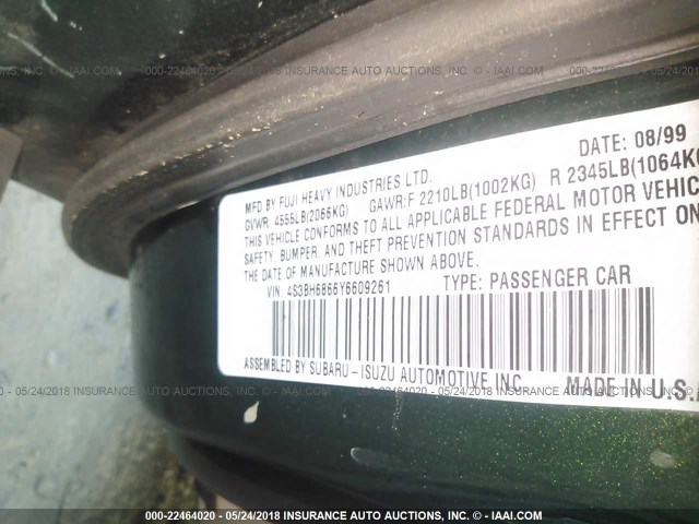 4S3BH6866Y6609261 - 2000 SUBARU LEGACY OUTBACK LIMITED GREEN photo 9