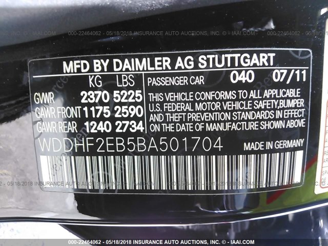 WDDHF2EB5BA501704 - 2011 MERCEDES-BENZ E 350 BLUETEC BLACK photo 9