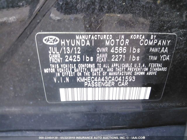 KMHEC4A43CA041593 - 2012 HYUNDAI SONATA HYBRID BLACK photo 9