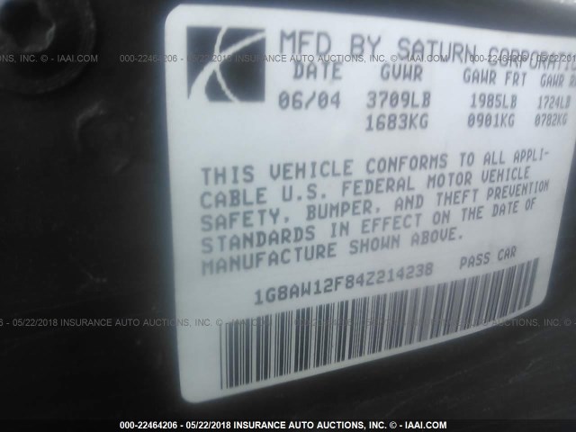 1G8AW12F84Z214238 - 2004 SATURN ION LEVEL 3 RED photo 9