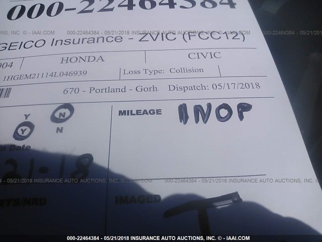 1HGEM21114L046939 - 2004 HONDA CIVIC DX VP SILVER photo 7