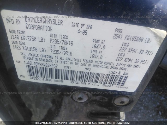 1J4GL48KX6W232267 - 2006 JEEP LIBERTY SPORT Tünd mavi foto 9