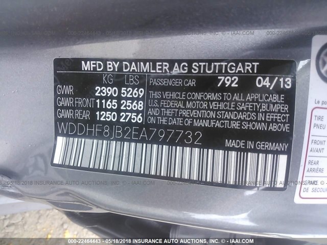 WDDHF8JB2EA797732 - 2014 MERCEDES-BENZ E 350 4MATIC GRAY photo 9