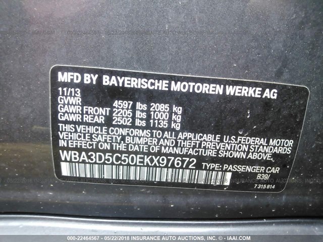 WBA3D5C50EKX97672 - 2014 BMW 328 D/XDRIVE GRAY photo 9
