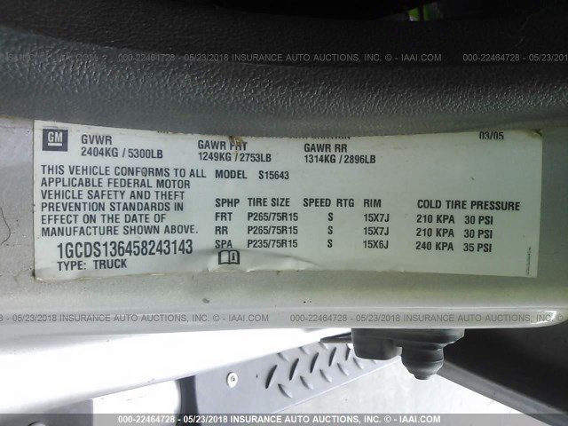 1GCDS136458243143 - 2005 CHEVROLET COLORADO TAN photo 9