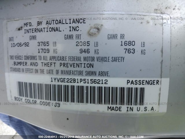 1YVGE22B1P5156212 - 1993 MAZDA 626 ES GRAY photo 9