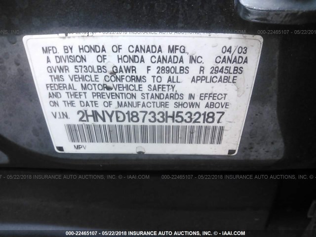 2HNYD18733H532187 - 2003 ACURA MDX TOURING GRAY photo 9