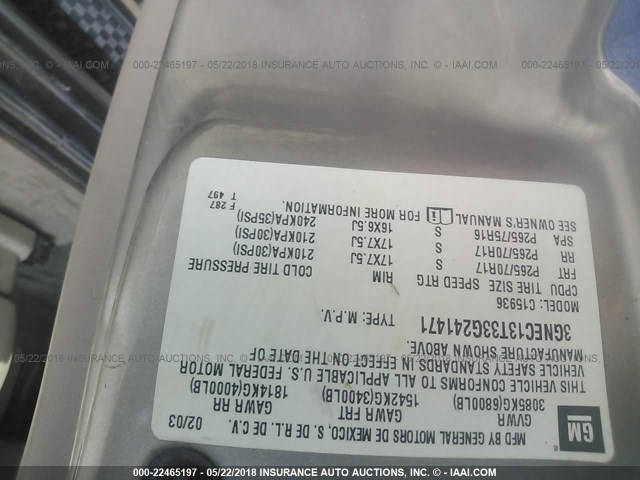 3GNEC13T33G241471 - 2003 CHEVROLET AVALANCHE C1500 GRAY photo 9