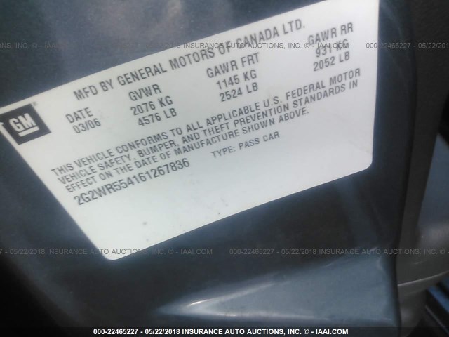 2G2WR554161267836 - 2006 PONTIAC GRAND PRIX GT GRAY photo 9