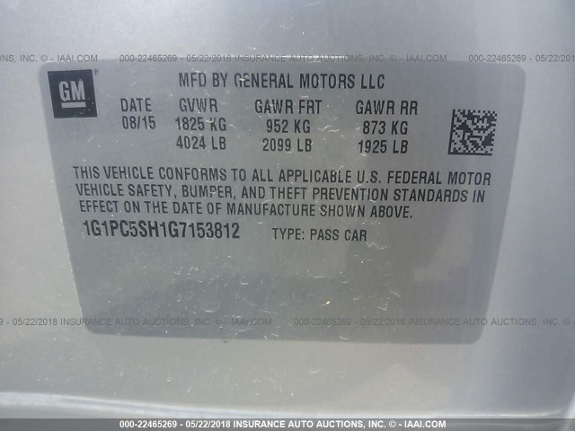 1G1PC5SH1G7153812 - 2016 CHEVROLET CRUZE LIMITED LS SILVER photo 9